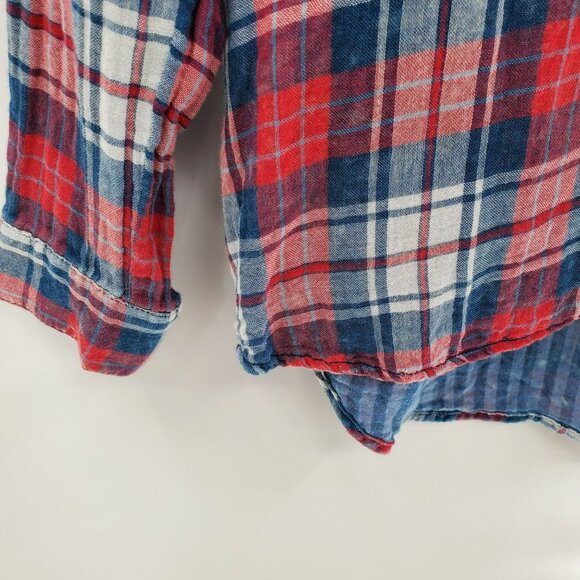 BeachLunchLounge Womens Plaid Half Button Long Sleeve Shirt Sz M 100% Cotton - Picture 3 of 9